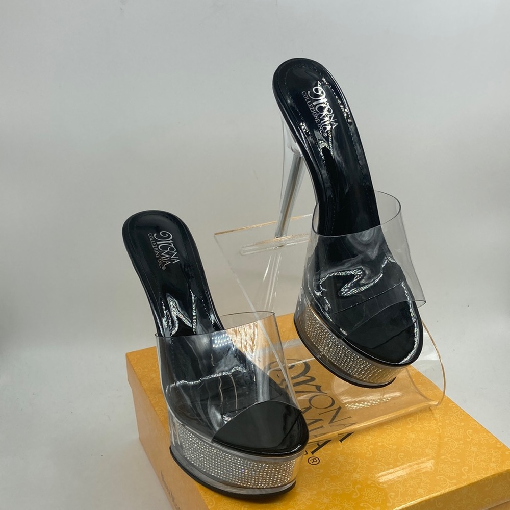 New Women pole dancing high heel platform slip on sandals open toe clear band